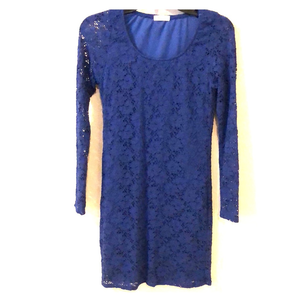 Tight blue lace mini dress